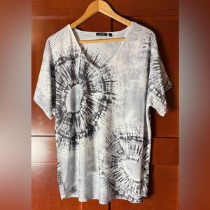 Apt. 9 Gray Tie-Dye V-Neck Short Sleeve Top With Bling Size Large